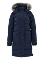 Giubbino Blu Lungo Imbottito con Cappuccio e Pelliccia Moose Knuckles
