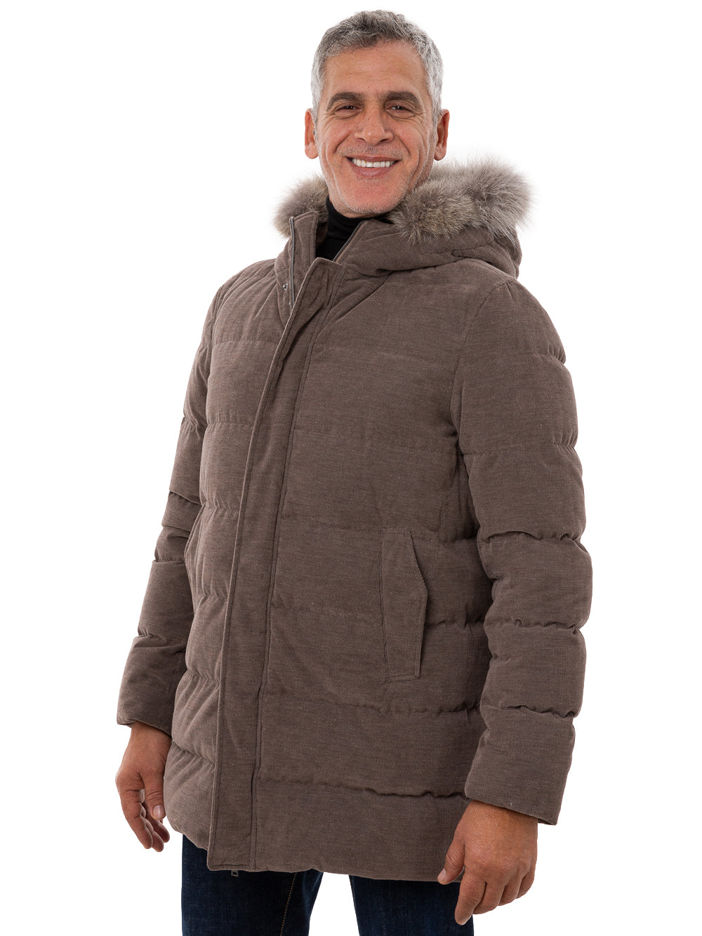 Bomber lungo con cappuccio e pelo rimovibile Herno