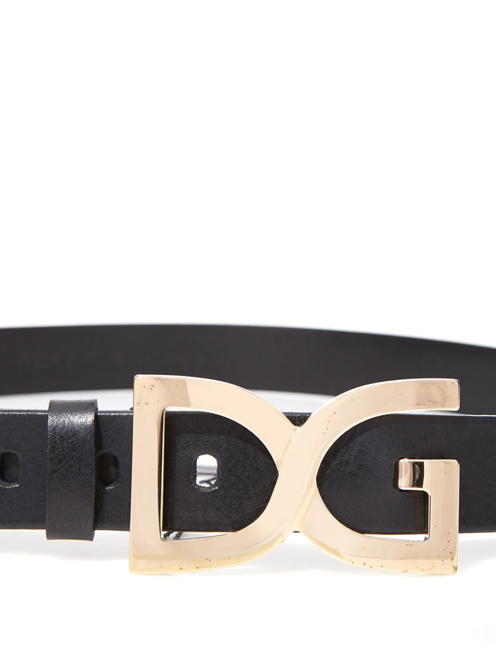 Dolce &amp; Gabbana Leather Belt with Gold Buckle