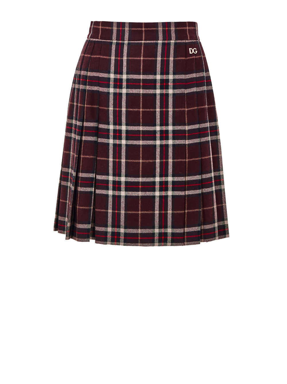 Gonna Scozzese Bordeaux con Pieghe Dolce & Gabbana