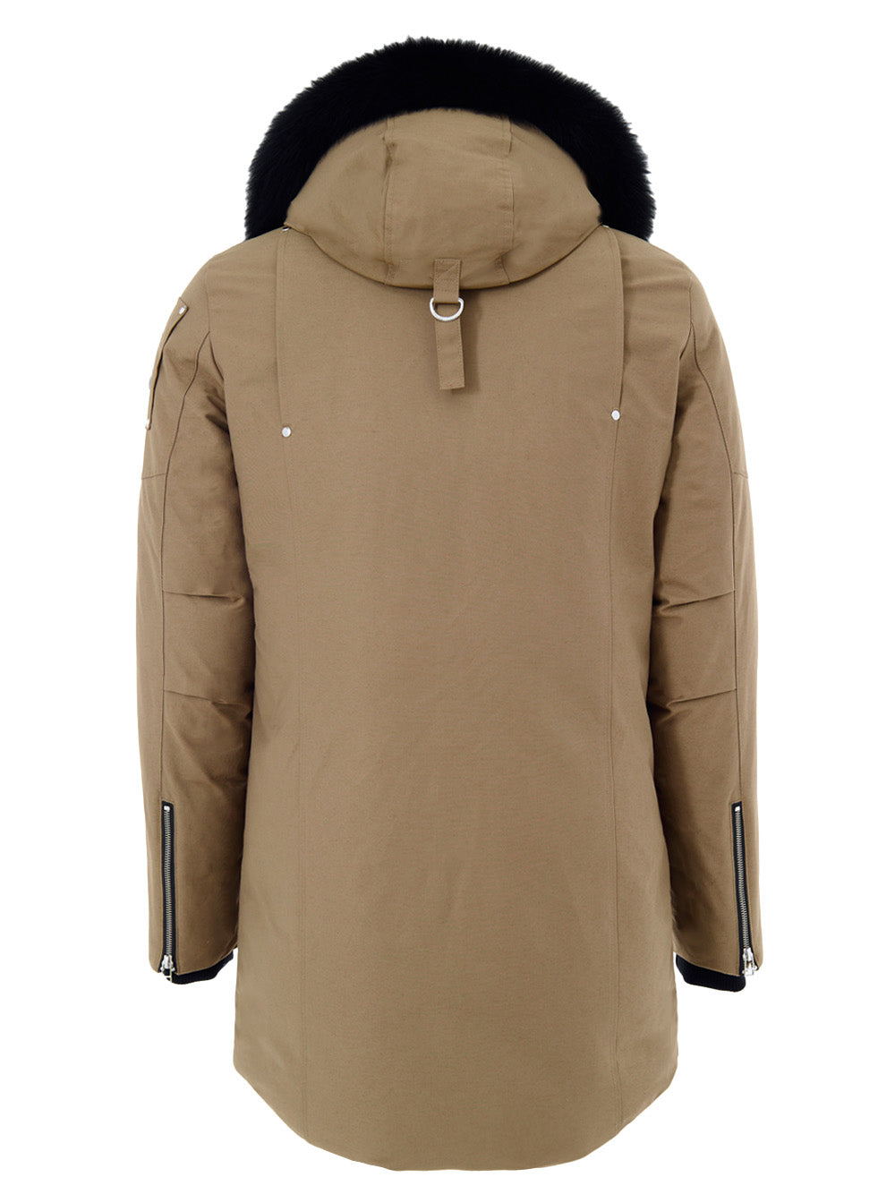 Giubbino Lungo Beige in Tessuto con Cappuccio e Pelliccia Moose Knuckles