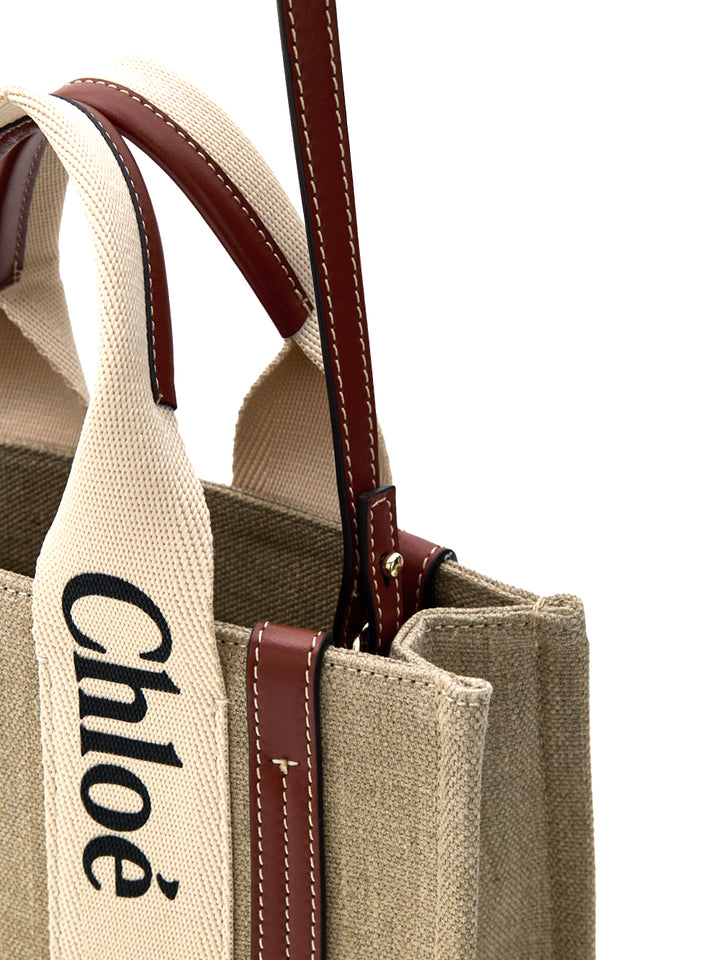 Μικρή τσάντα Woody Tote σε καμβά Lino Chloé