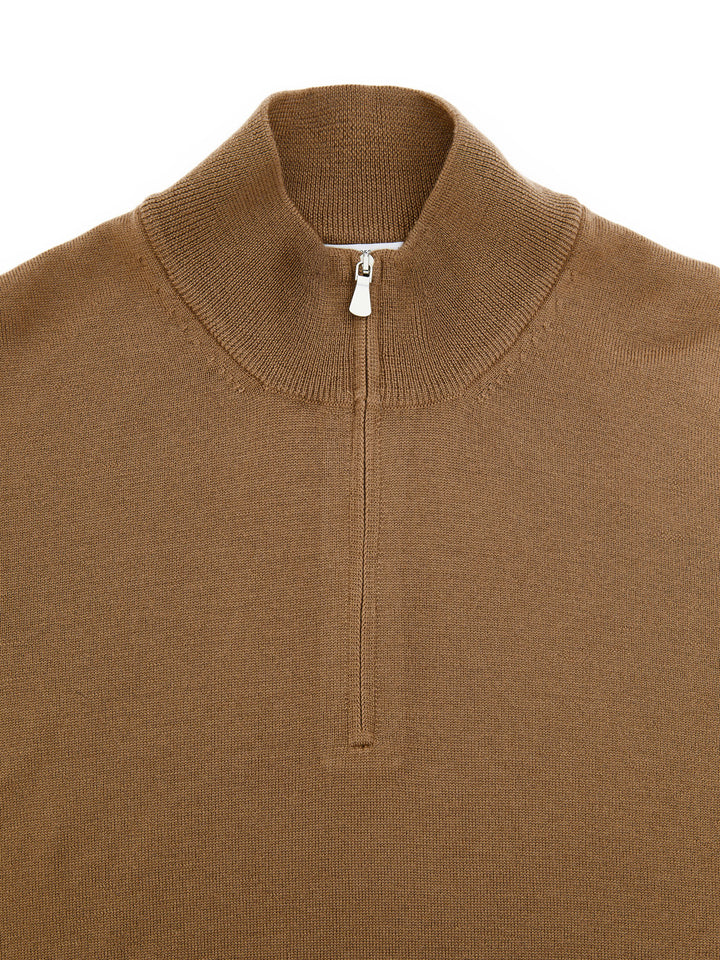Maglione Lupetto con Mezza Zip in Lana Marrone Gran Sasso