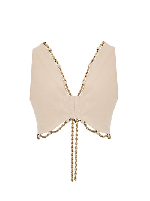 Gilet in Cotone Cipria con Bordo in Catena Gold Cult Gaia