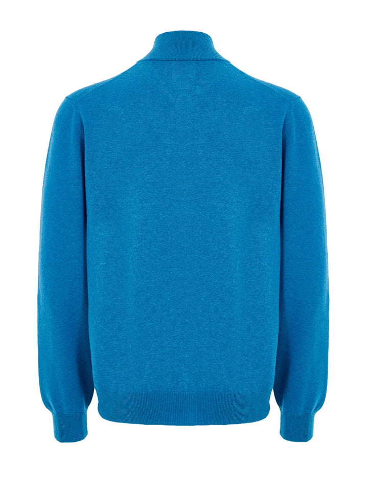 Maglione Lupetto con Mezza Zip in Lana Azzurro Gran Sasso
