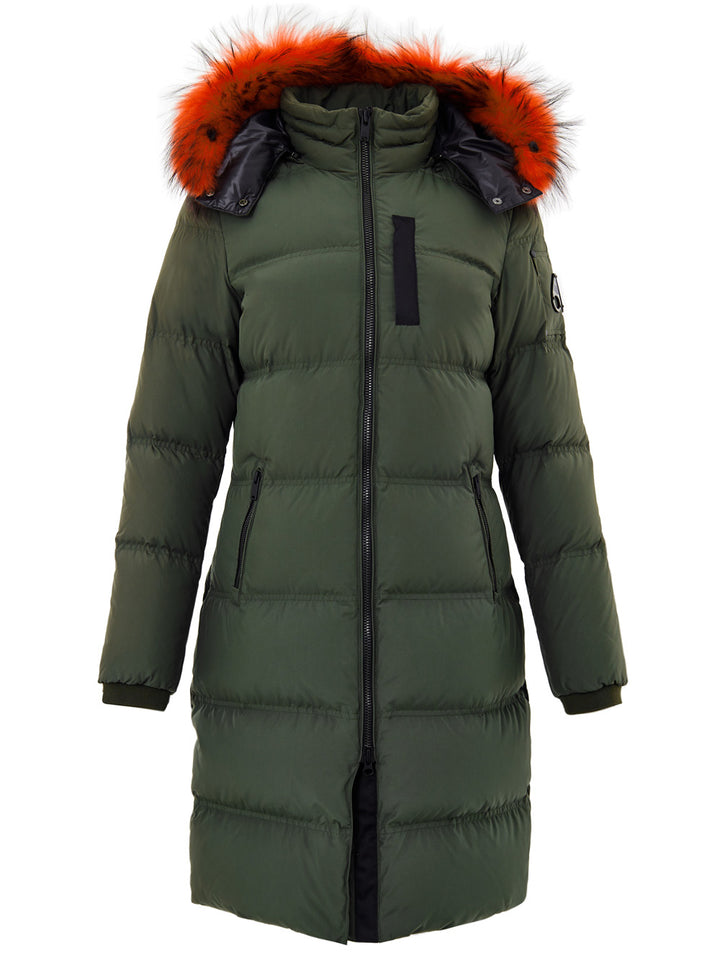 Piumino Imbottito Lungo Verde con Cappuccio Moose Knuckles