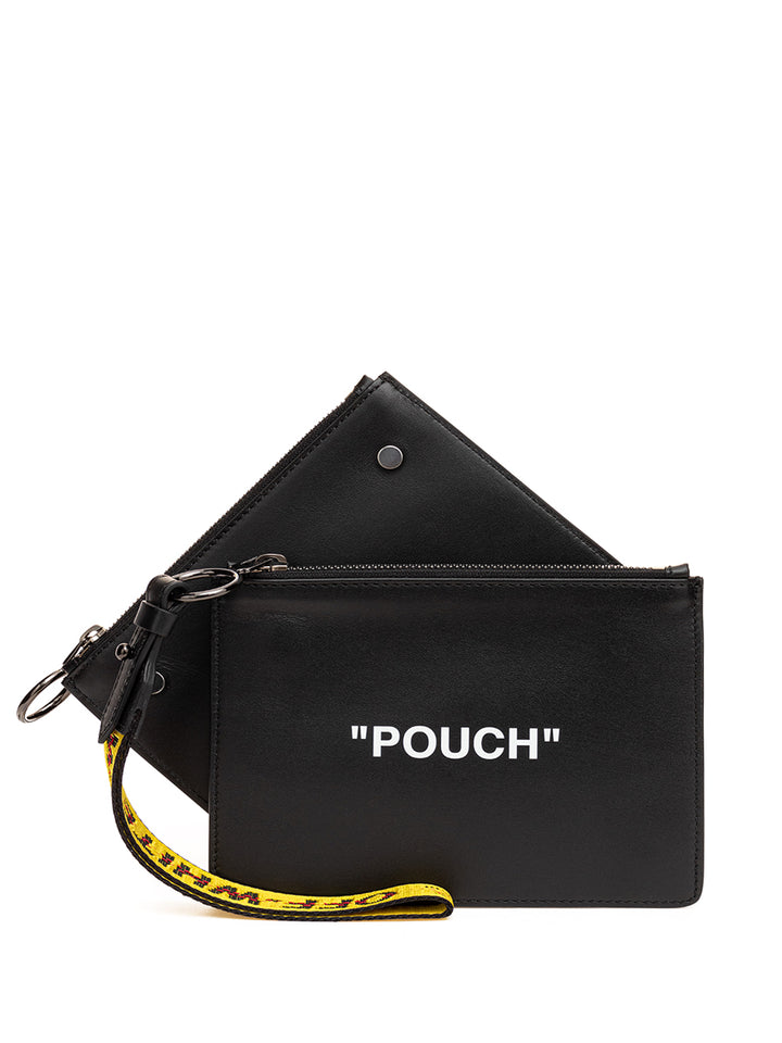 Off-White Unisex Black Leather Pouch Clutch