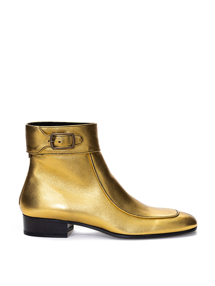 Gold Ankle Boot in Saint Laurent Leather