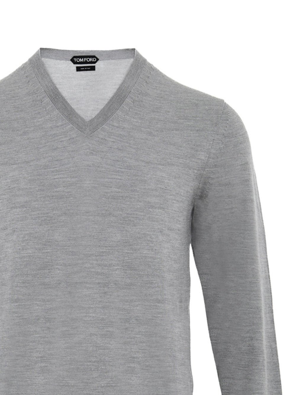 Maglia Grigia con Scollo a V in Cashmere e Seta Tom Ford