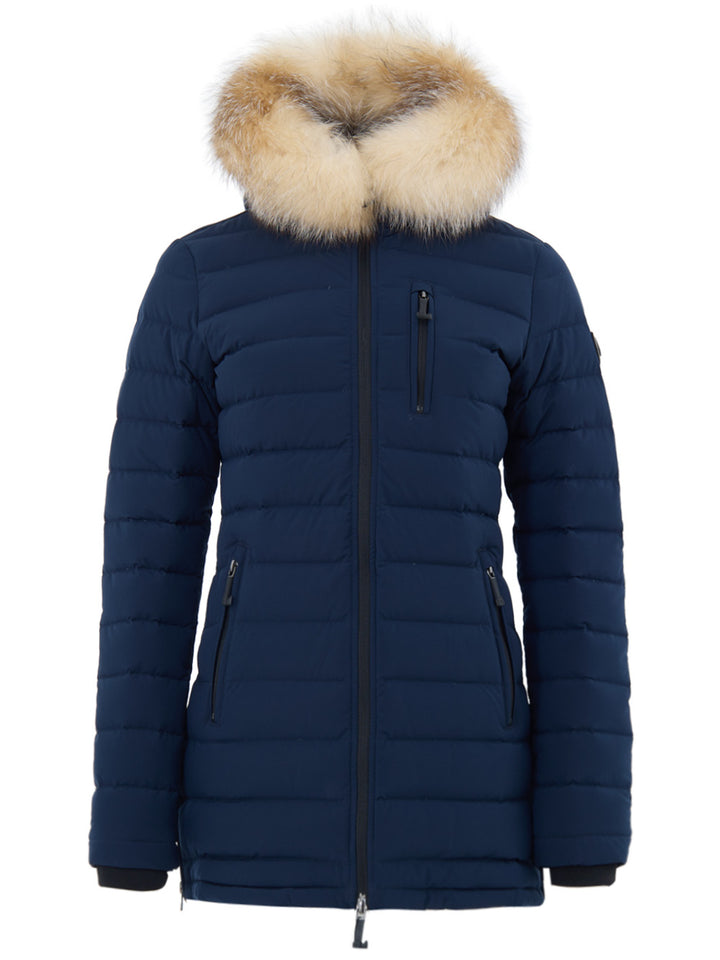 Piumino Lightweight Imbottito in Blu con Collo Pelliccia Moose Knuckles
