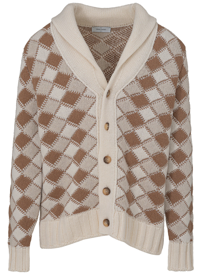 Cardigan en laine beige et blanc Gran Sasso