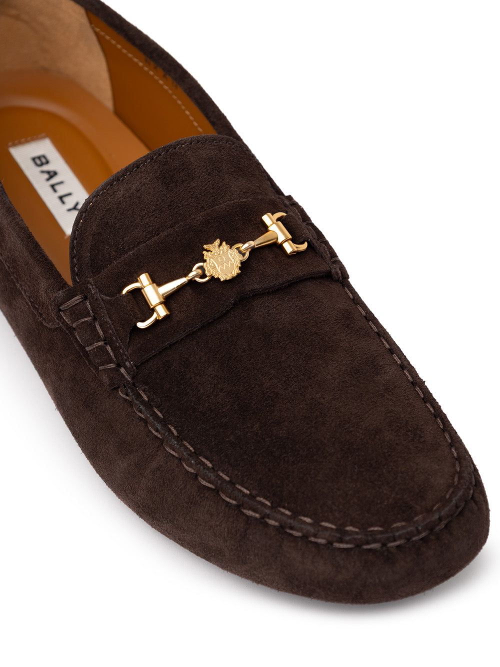 Mocassini Bally in Suede Marrone con Logo Gold