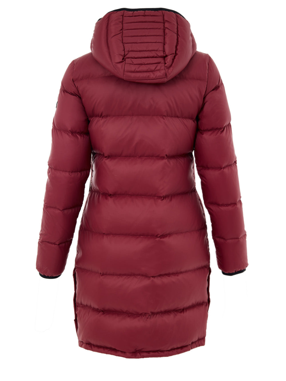 Piumino Puffer Lungo Imbottito con Cappuccio in Bordeaux Moose Knuckles