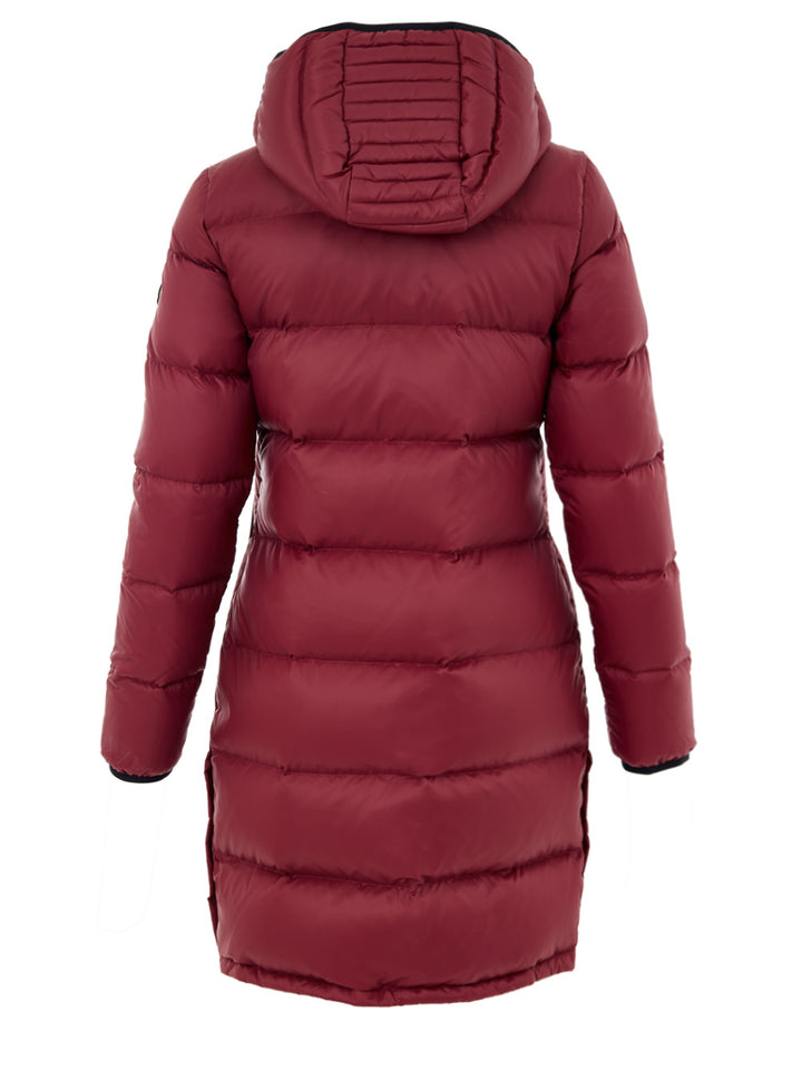Piumino Puffer Lungo Imbottito con Cappuccio in Bordeaux Moose Knuckles