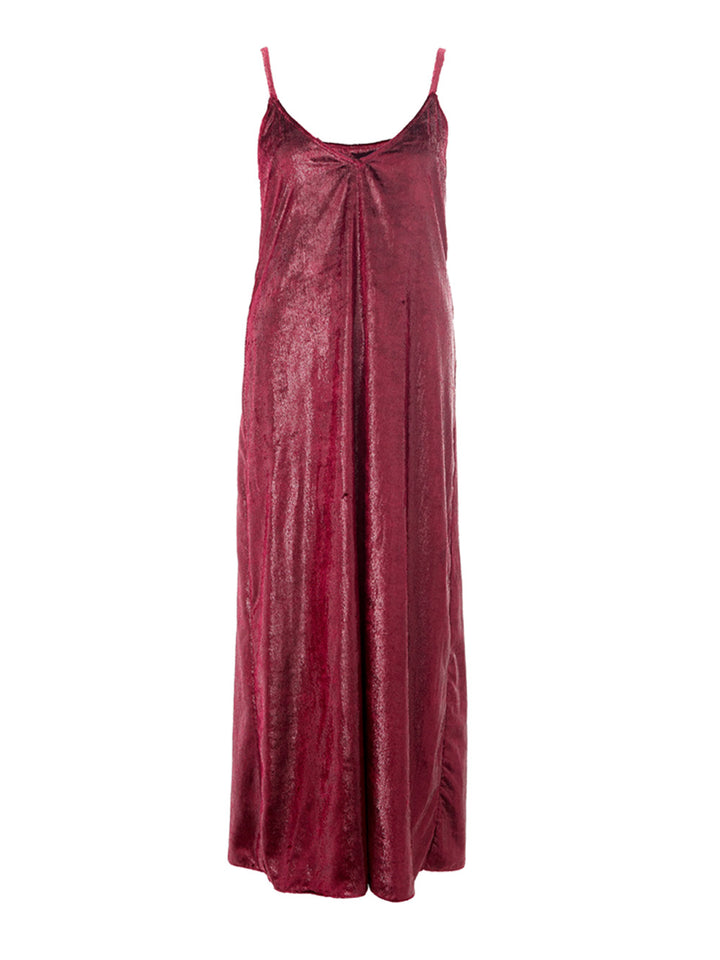 Long dress with shiny velvet straps