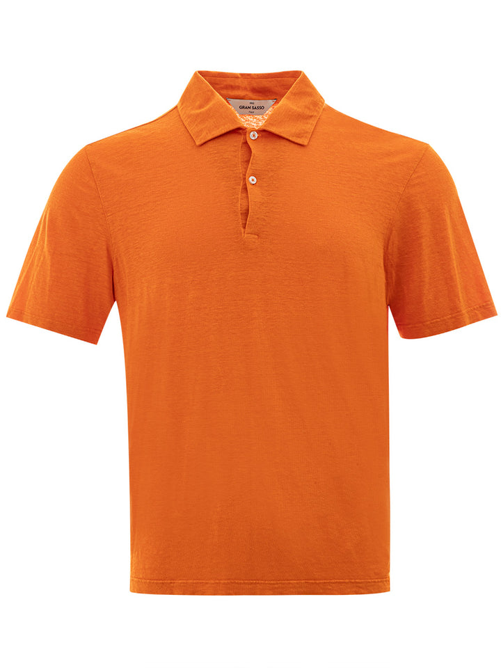 Gran Sasso Orangefarbenes Poloshirt aus Leinenmischung