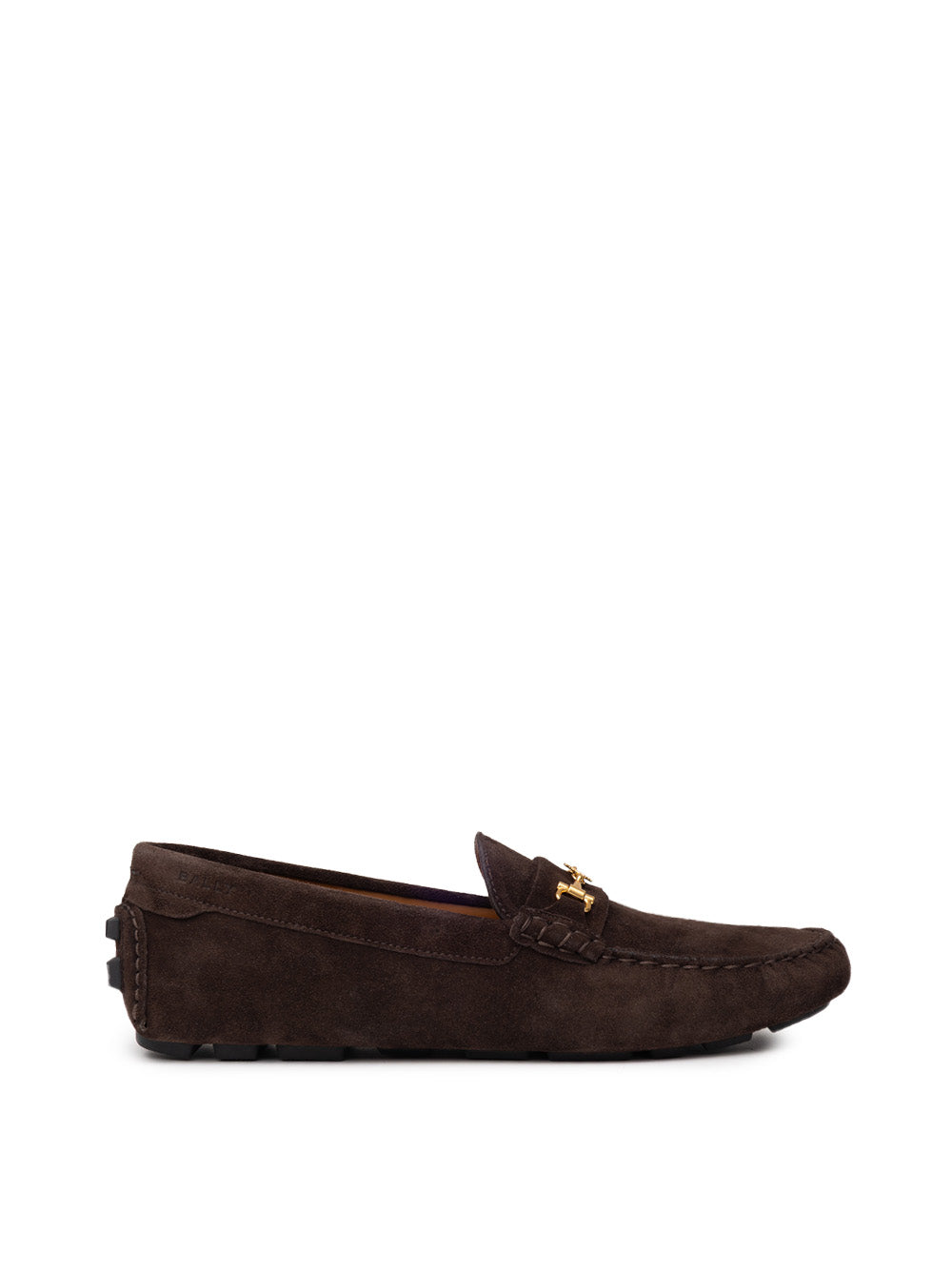 Mocassini Bally in Suede Marrone con Logo Gold
