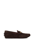Mocassini Bally in Suede Marrone con Logo Gold