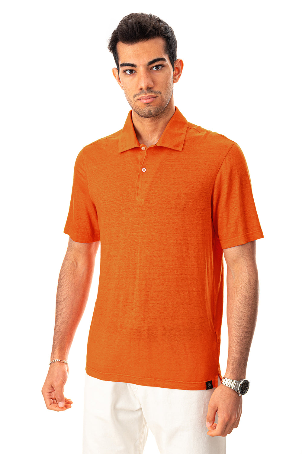 Gran Sasso Orangefarbenes Poloshirt aus Leinenmischung