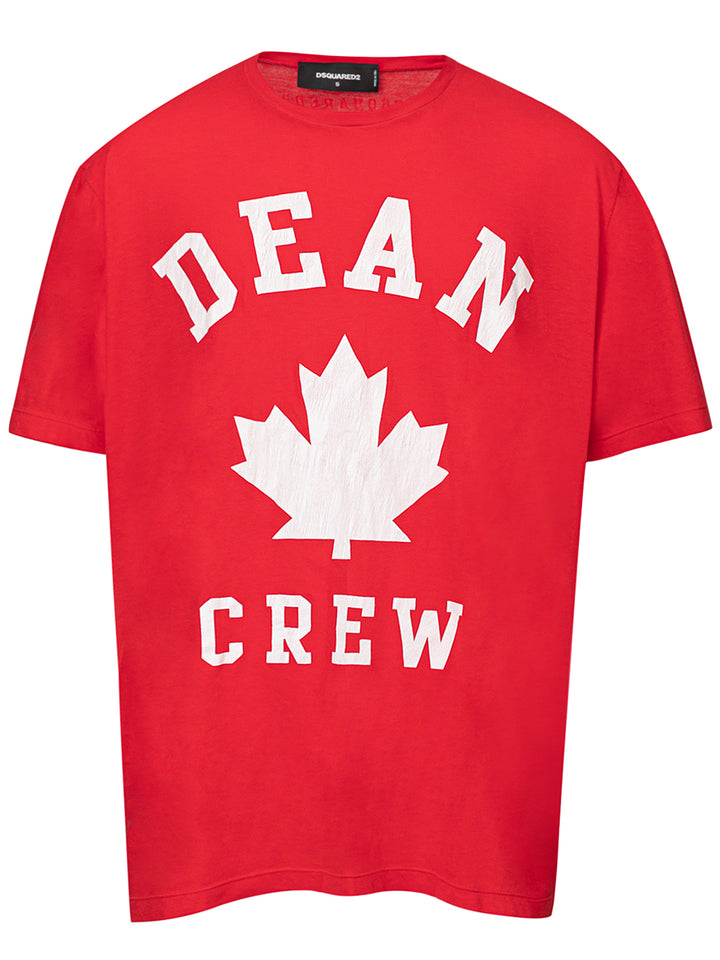 Red Cotton Overfit T-shirt with Dsquared2 Print.