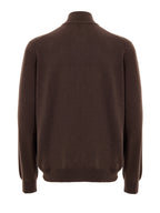 Maglione Cardigan in Lana Marrone con Zip Gran Sasso