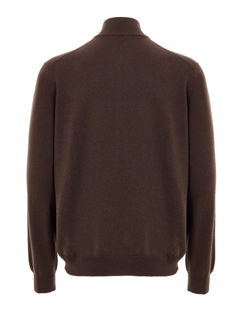 Maglione Cardigan in Lana Marrone con Zip Gran Sasso