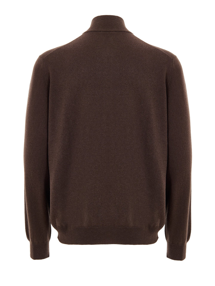 Maglione Cardigan in Lana Marrone con Zip Gran Sasso
