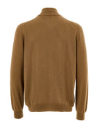 Maglione Lupetto con Mezza Zip in Lana Marrone Gran Sasso
