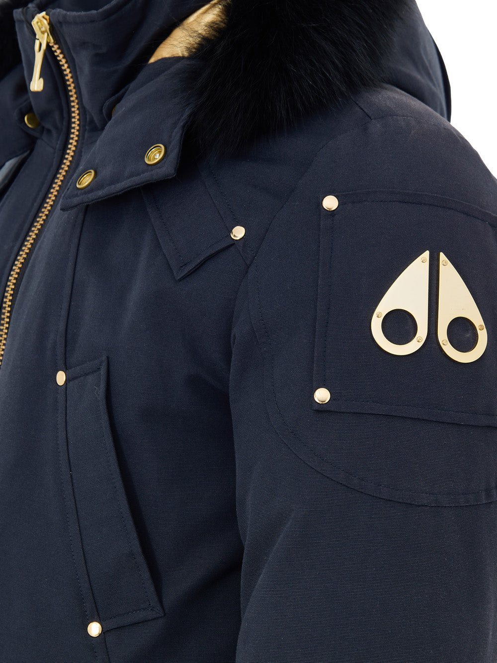 Giubbino Bomber Blu con Cappuccio e Pelliccia Moose Knuckles