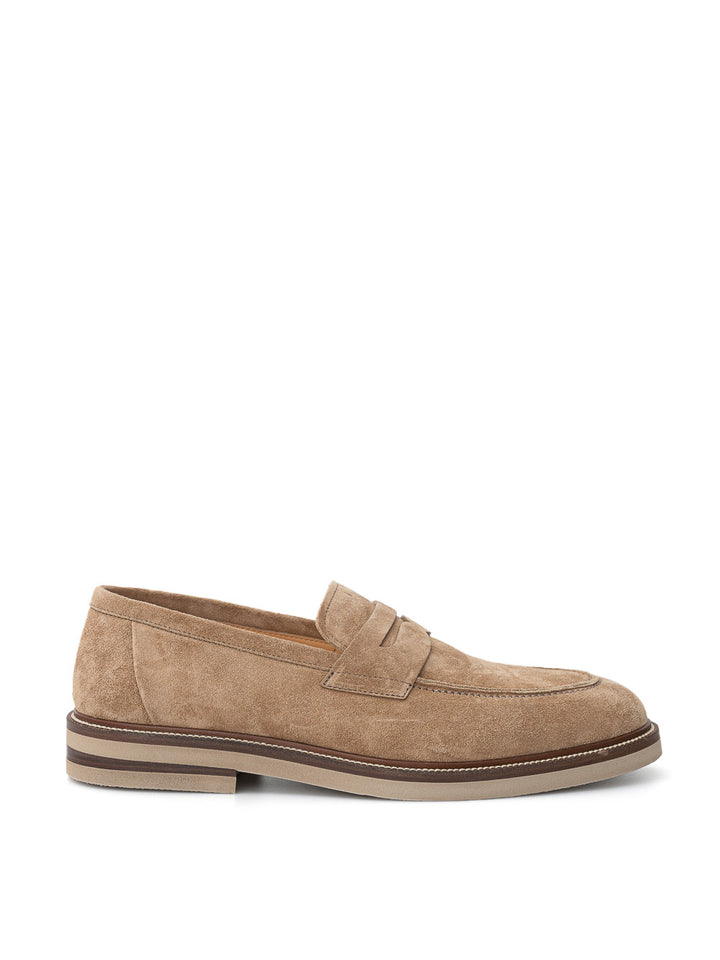 Mocassin en daim avec profil en cuir Brunello Cucinelli