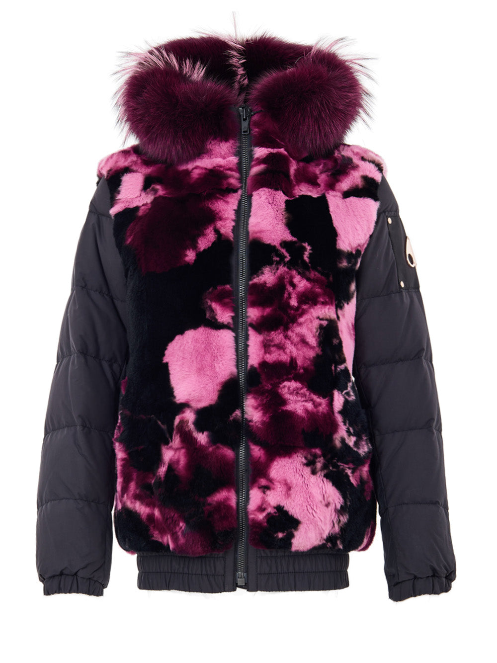 Giubbino Bomber Nero con Inserti in  Pelo Multicolor Moose Knuckles
