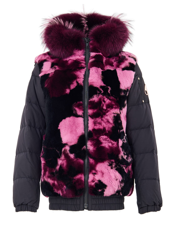 Giubbino Bomber Nero con Inserti in  Pelo Multicolor Moose Knuckles