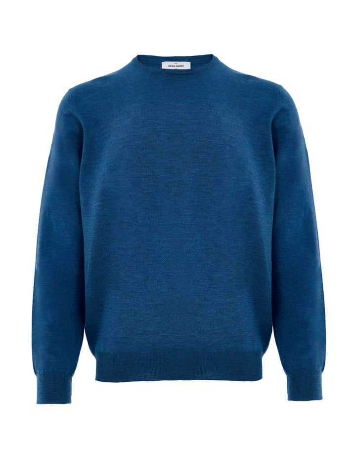Maglione Girocollo Blu in Lana Sottile Gran Sasso