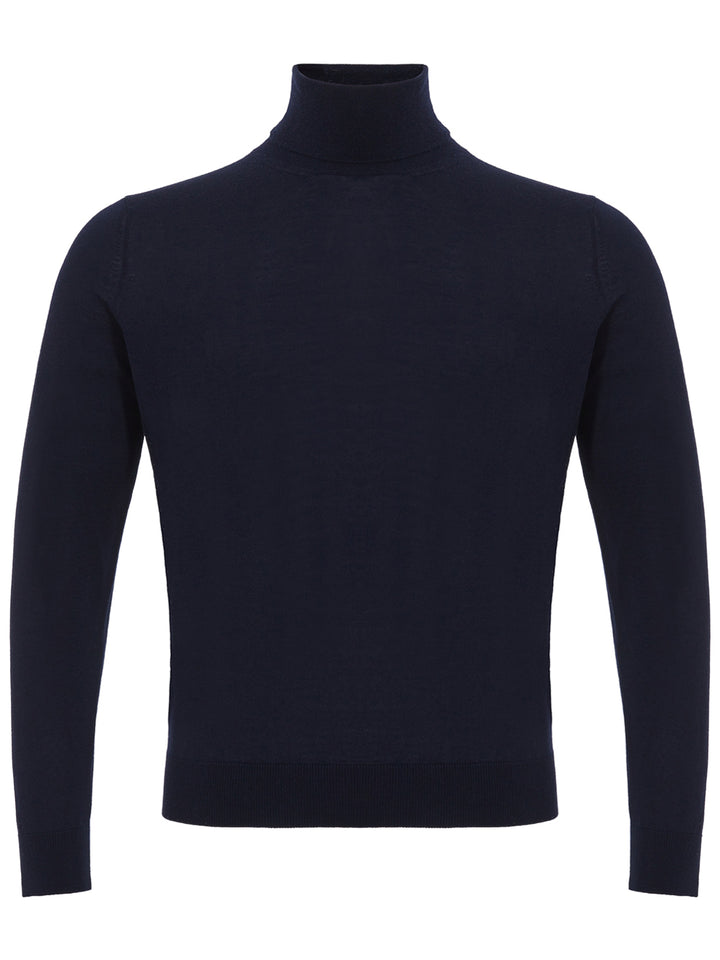 Navy Blue Cashmere and Silk Turtleneck Colombo