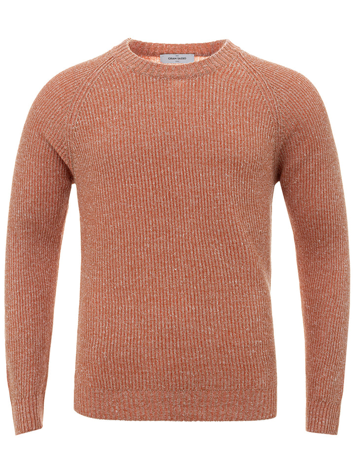 Gran Sasso Orangefarbener Pullover aus Leinenmischung mit Rundhalsausschnitt