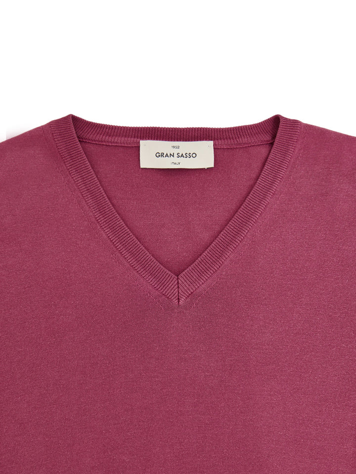 Maglia Scollo a V in Cotone Viola Gran Sasso