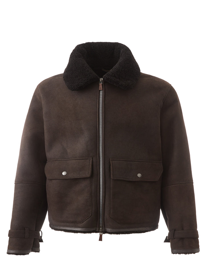 Veste en peau de mouton marron Lardini