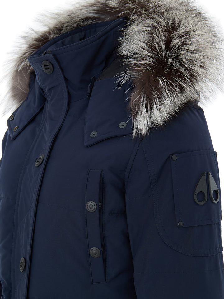 Field Jacket Blu con Cappuccio e Pelliccia Moose Knuckles
