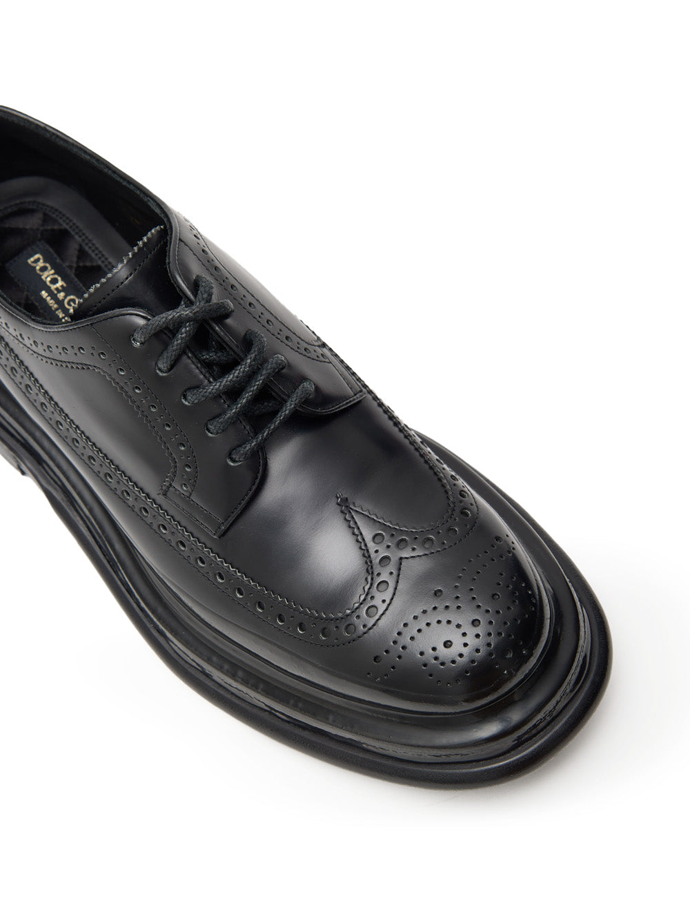 Mocassino Stringato Nero con Impunture e Maxi Suola Dolce & Gabbana