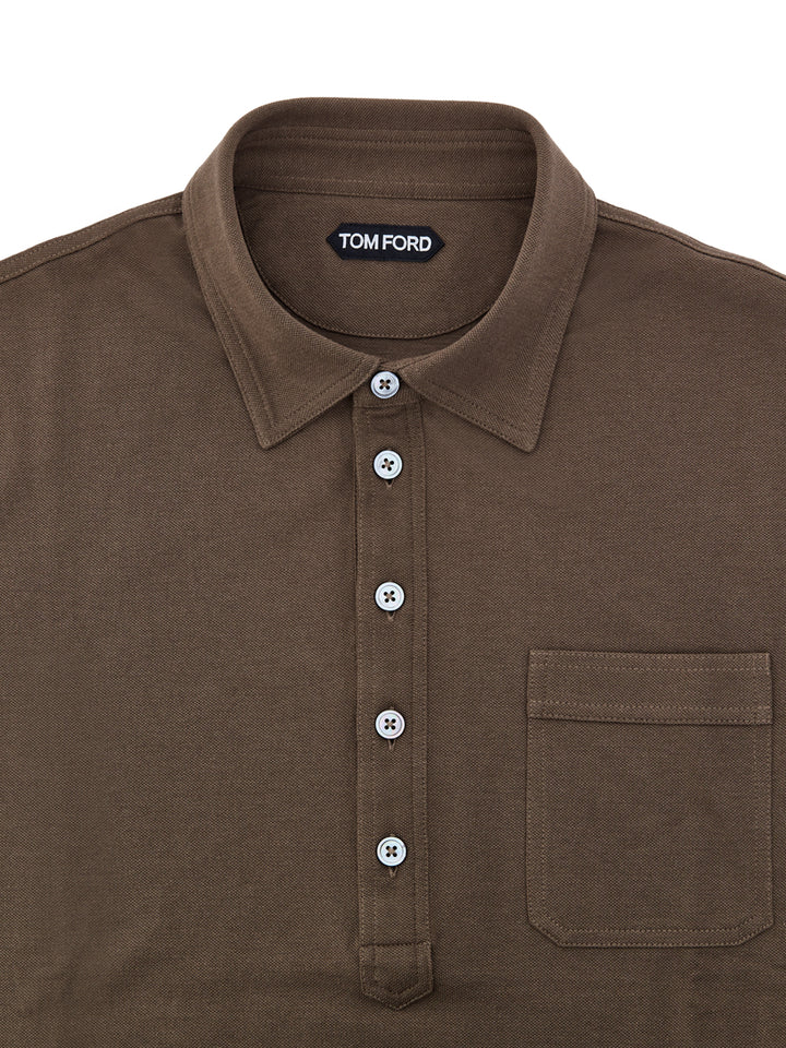 Polo in Cotone Piquet Marrone Tom Ford