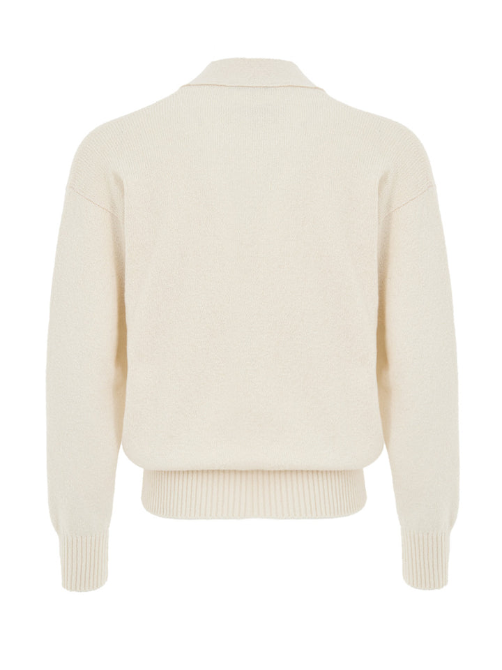 Maglione Cardigan in Cotone Bianco Panna Gran Sasso