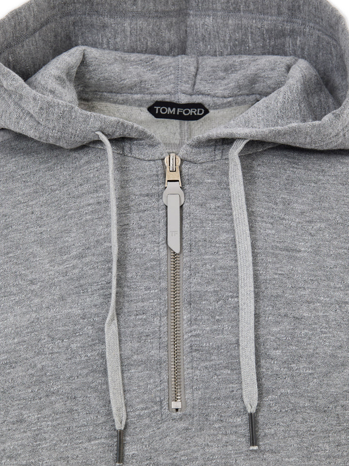 Felpa con Cappuccio e Mezza Zip in Grigio Tom Ford