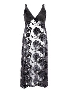 Abito Lungo in Tulle con Stampa Fiori Velvet