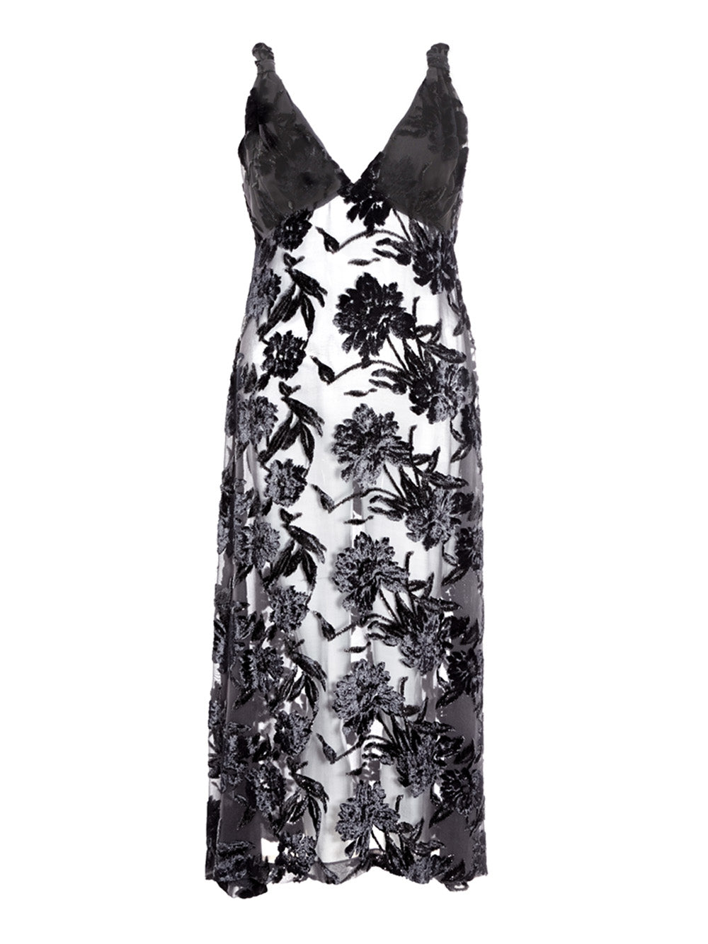 Abito Lungo in Tulle con Stampa Fiori Velvet