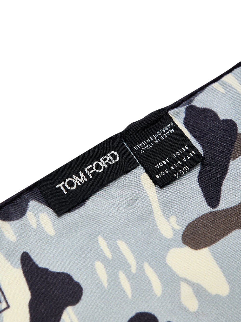 Fazzoletto da Taschino in Seta Grigio Chiaro con Stampa Camouflage Tom Ford