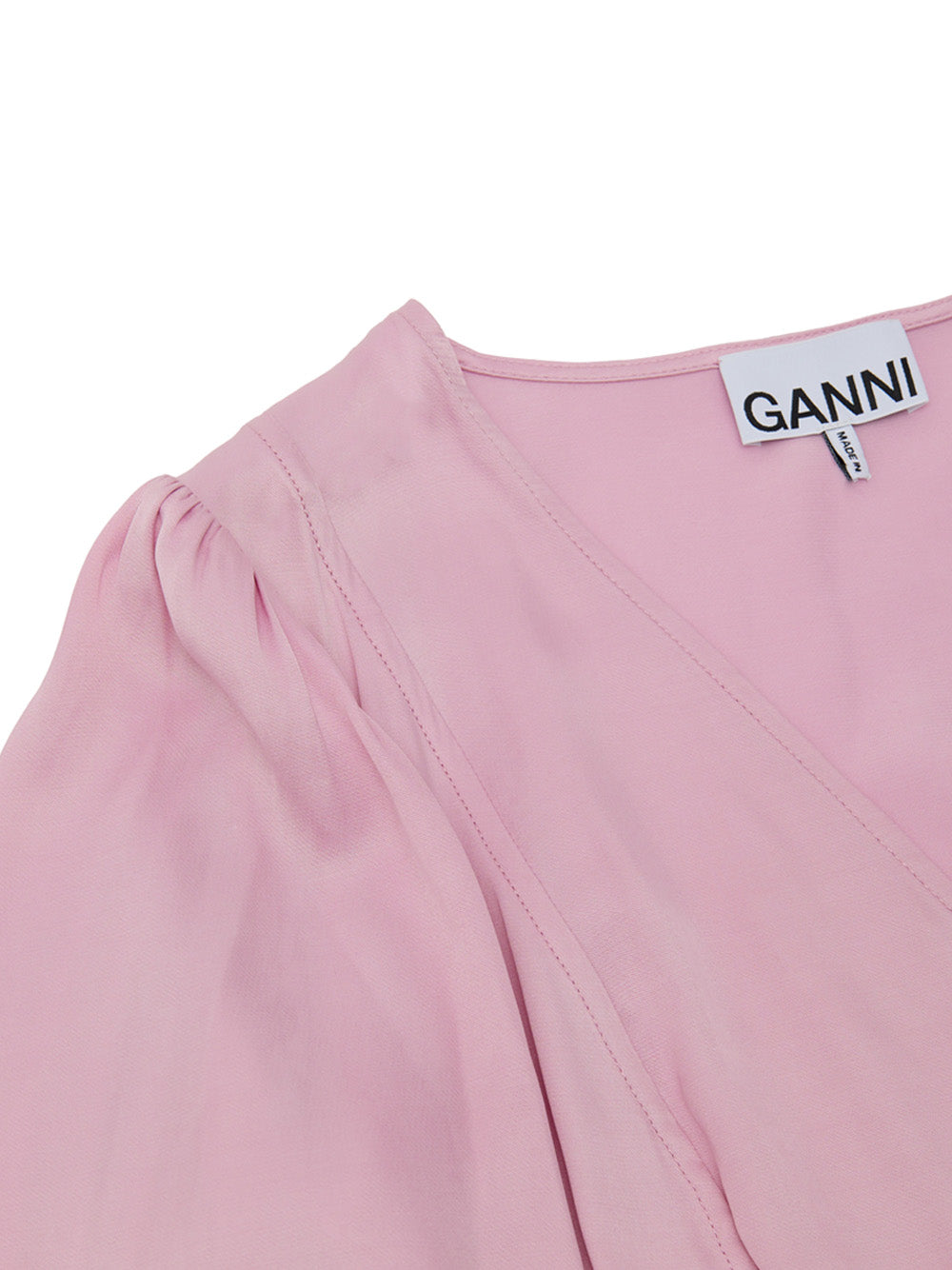 Top in Satin Rosa con Allacciatura ad Incrocio Ganni