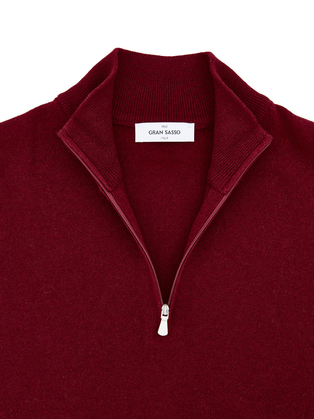 Maglione Lupetto con Mezza Zip in Lana Rosso Scuro Gran Sasso