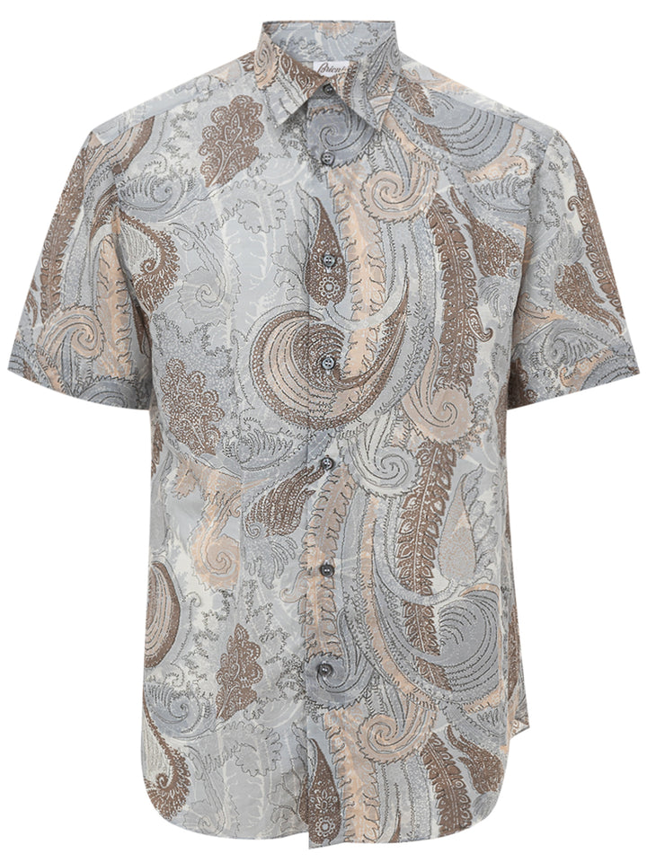 Short-sleeved cotton shirt with Brioni print