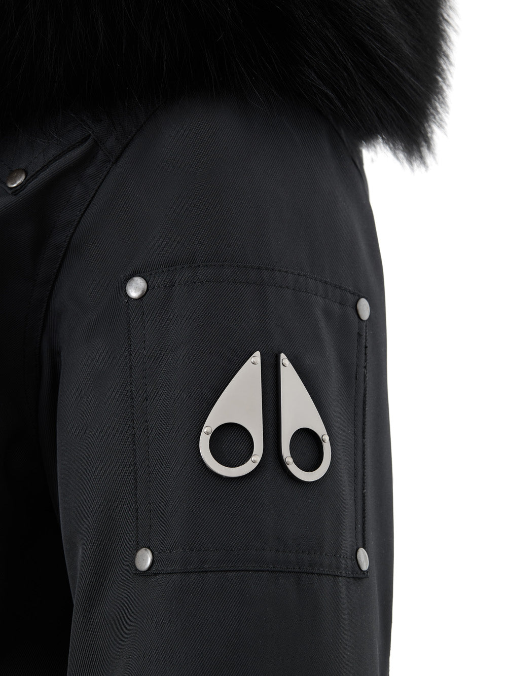 Giubbino Parka Nero in Tessuto Tecnico con Pelliccia Moose Knuckles