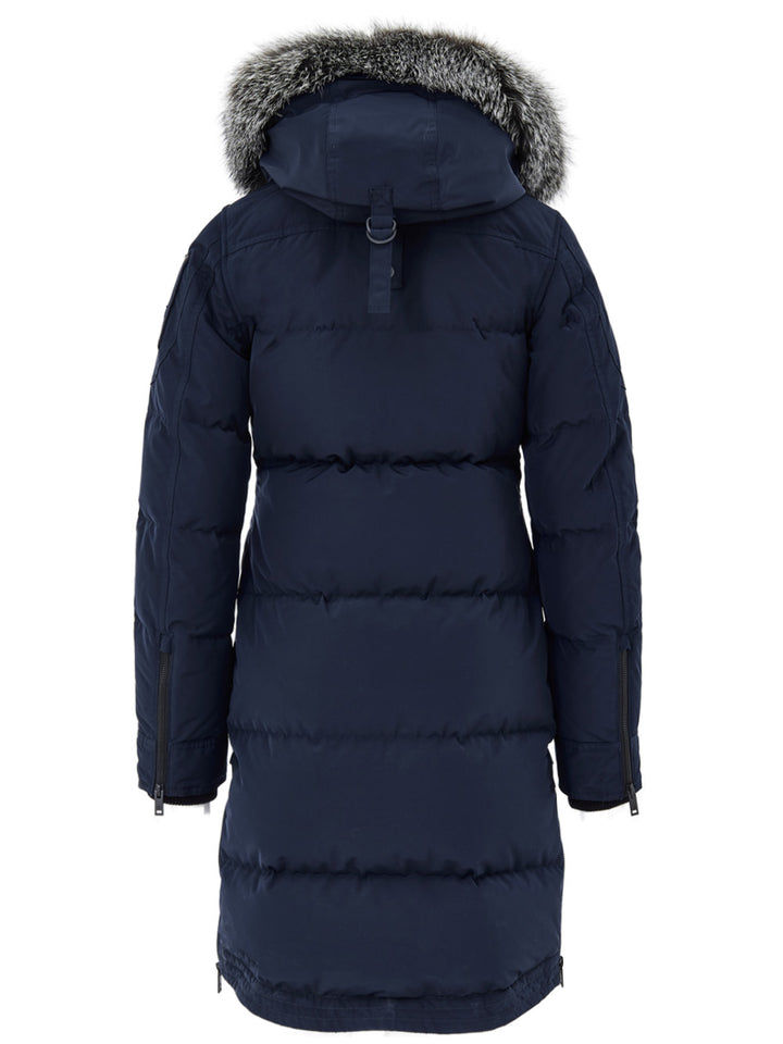 Giubbino Blu Lungo Imbottito con Cappuccio e Pelliccia Moose Knuckles